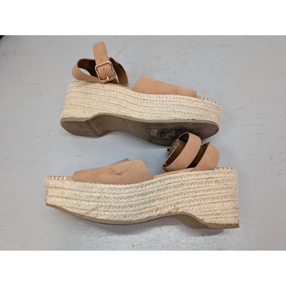 Bamboo‎ Tan Espadrille Platform Sandals Women's 10 Buckle Ankle Strap Jute Wedge